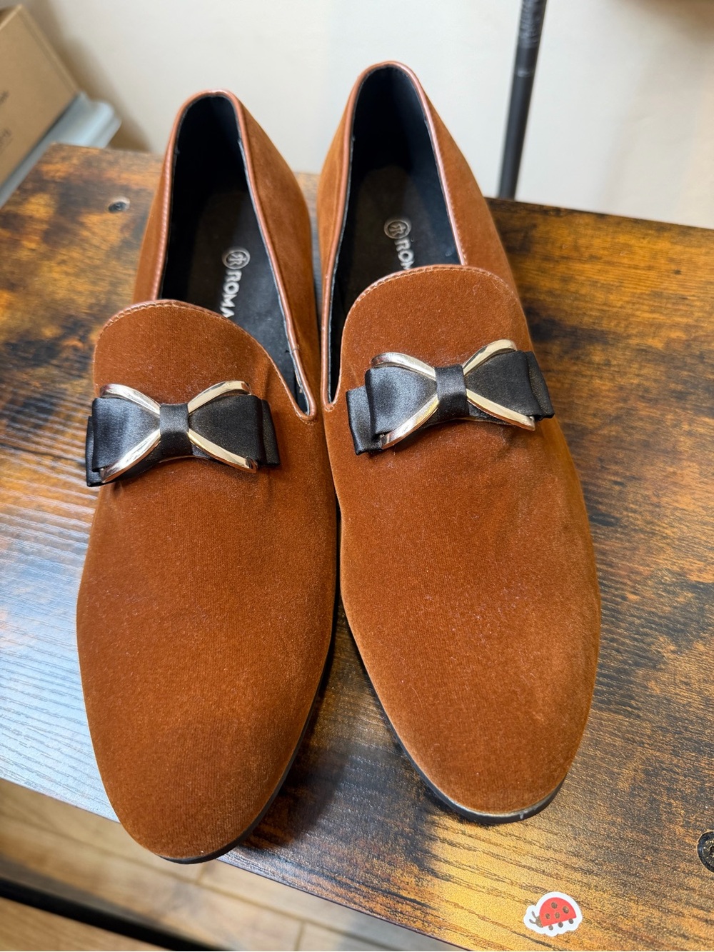 Romario Men's Velvet Slip-on Loafers in a cognac brown dark tan color Size 11